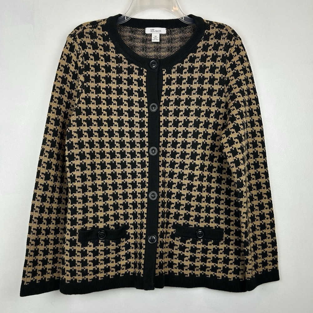 Houndstooth Cardigan Sweater Women Medium Preppy Academia Old Money Quiet Luxury